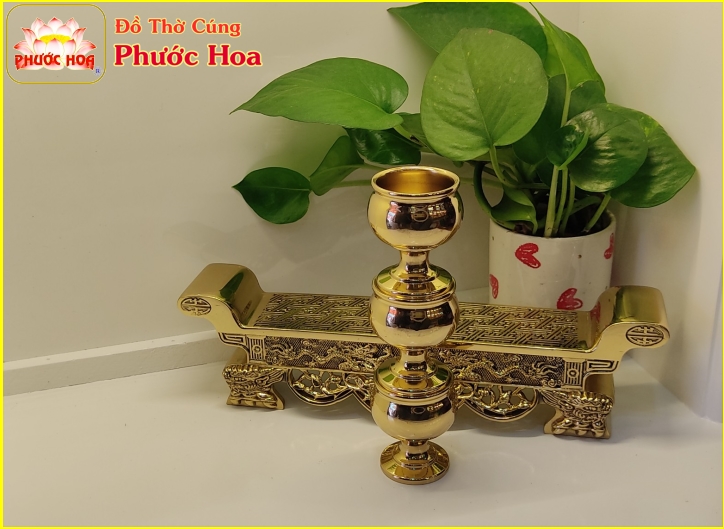 Bộ chung nước 3 ly đồng Án Gấm 25cm - đồ Đồng Vĩnh tiến - đồ thờ cúng Phước Hoa