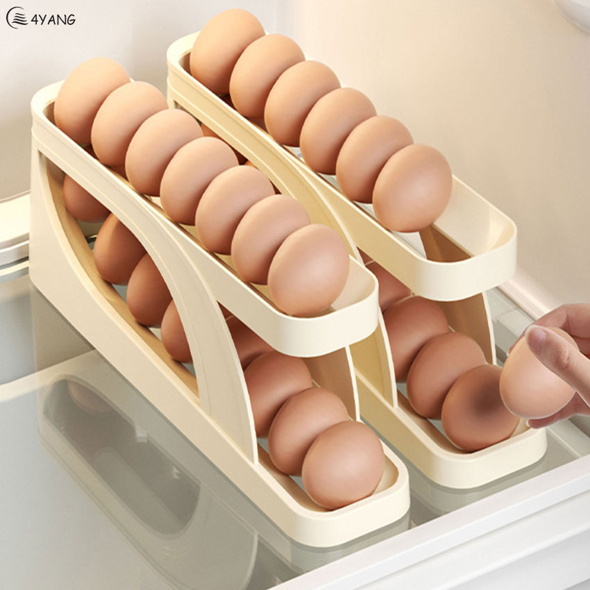Automatic Rolling Egg Holder Rack Fridge Egg Storage Box Egg Container Kitchen Refrigerator Egg Dispenser Fridge Organizer