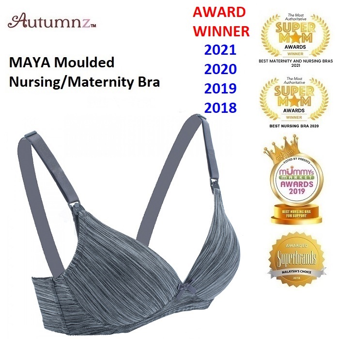 Autumnz Maya Moulded Maternity / Nursing Bra (No Underwire) *AWARD WINNER  2021/2020/2019/2018* - Melange Grey Stripes