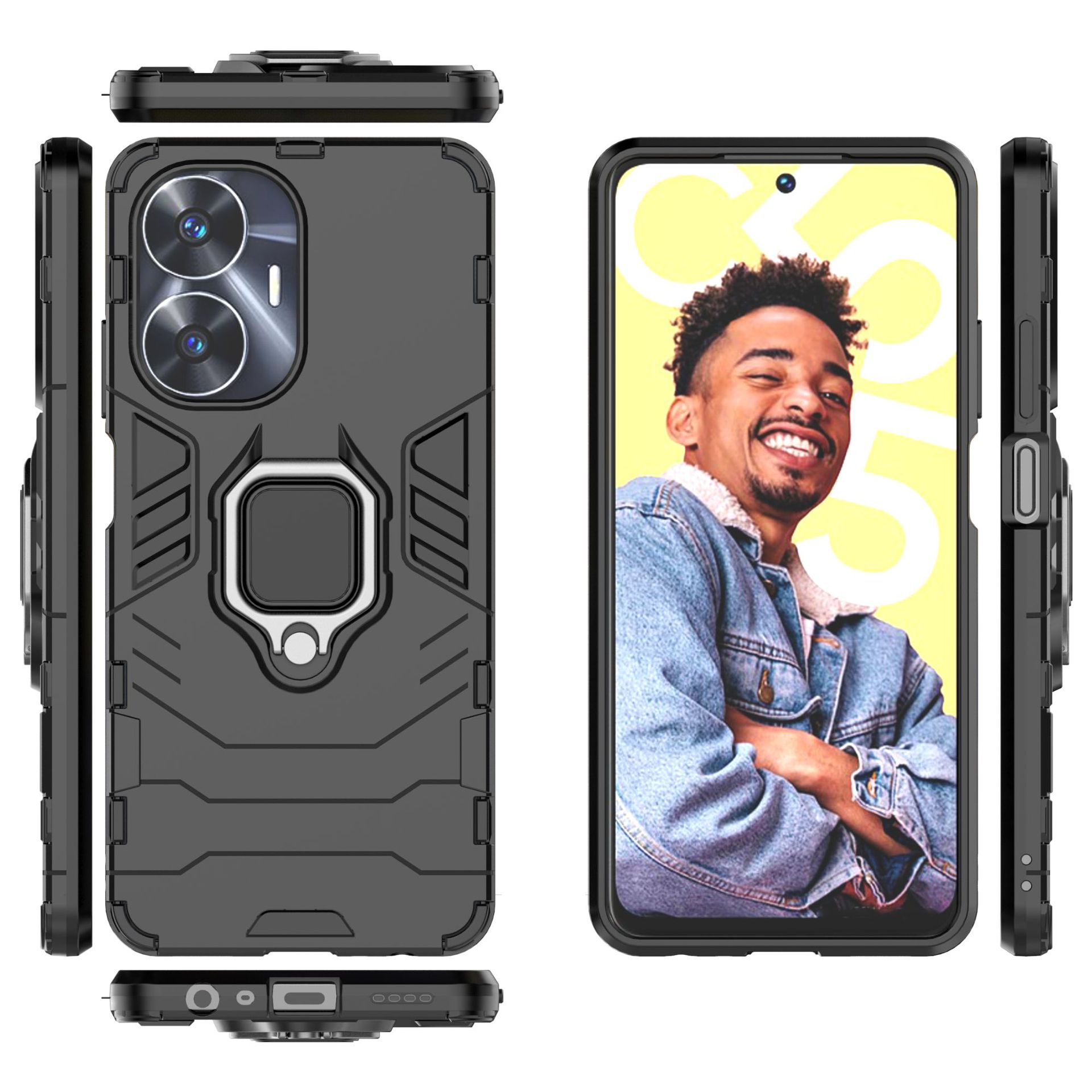 Oppo Realme C55 Shockproof Phone Case with Adjustable Cell Phone Ring Holder Finger Stand.