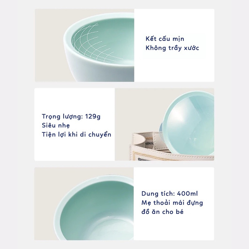 Bát Chén Ăn Dặm Đế Hít Silicon Chống Đổ Cho Bé Có Nắp 400ml