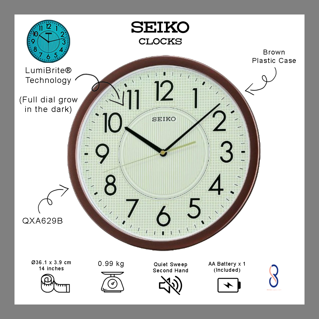 Seiko Full Dial Lumibrite Wall Clock Grow In The Dark Series Qxa