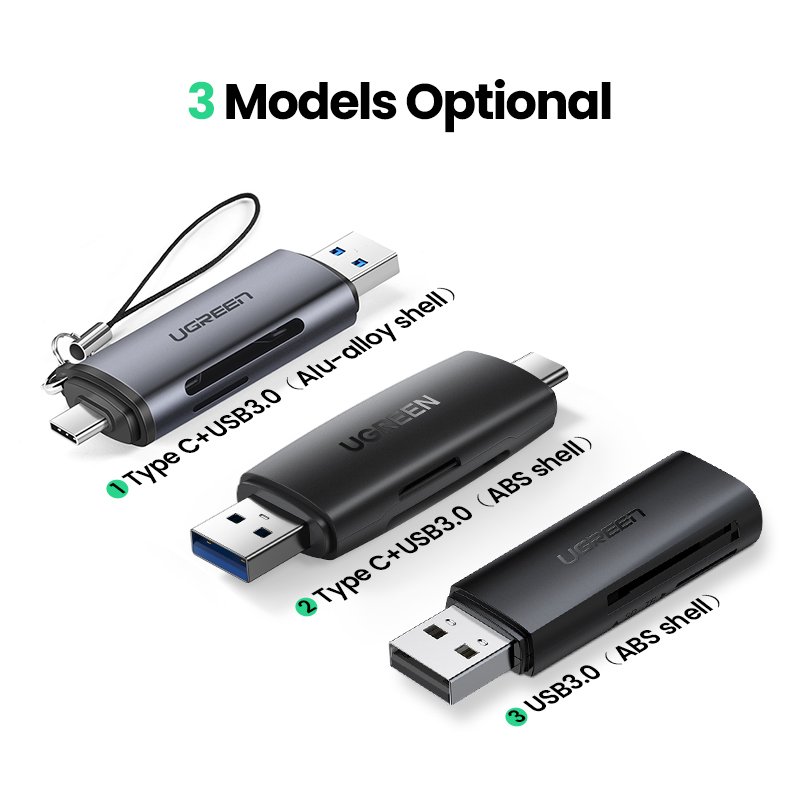 UGREEN Card Reader TF SD CF Memory Card USB 3.0 Type C 2 in 1 Portable Reader For Computer/ Laptop/Mobile Phone OTG Smart Memory SD Model:50706