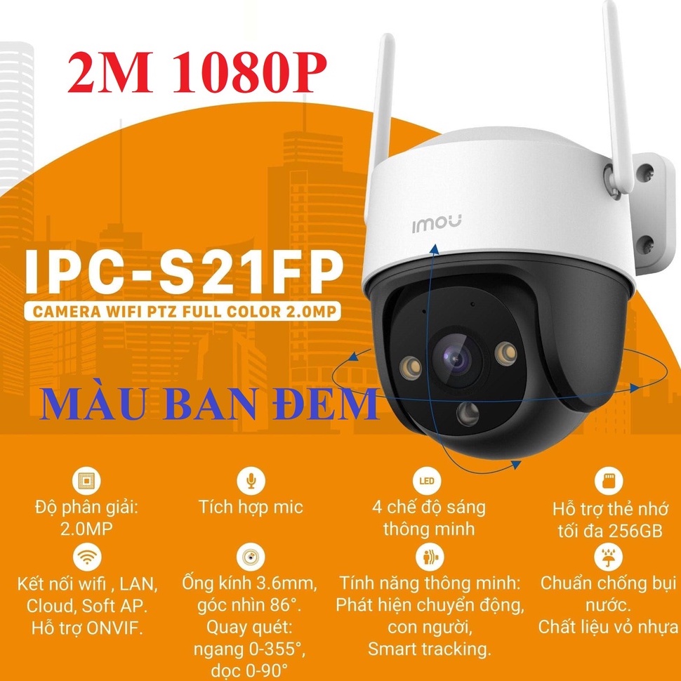 Camera Wifi IMOU S41FP 4.0MP Hoặc S21FP 2.0MP ngoài trời chống nước, xoay 360độ, Có Míc , Chính hãng Imou Việt Nam