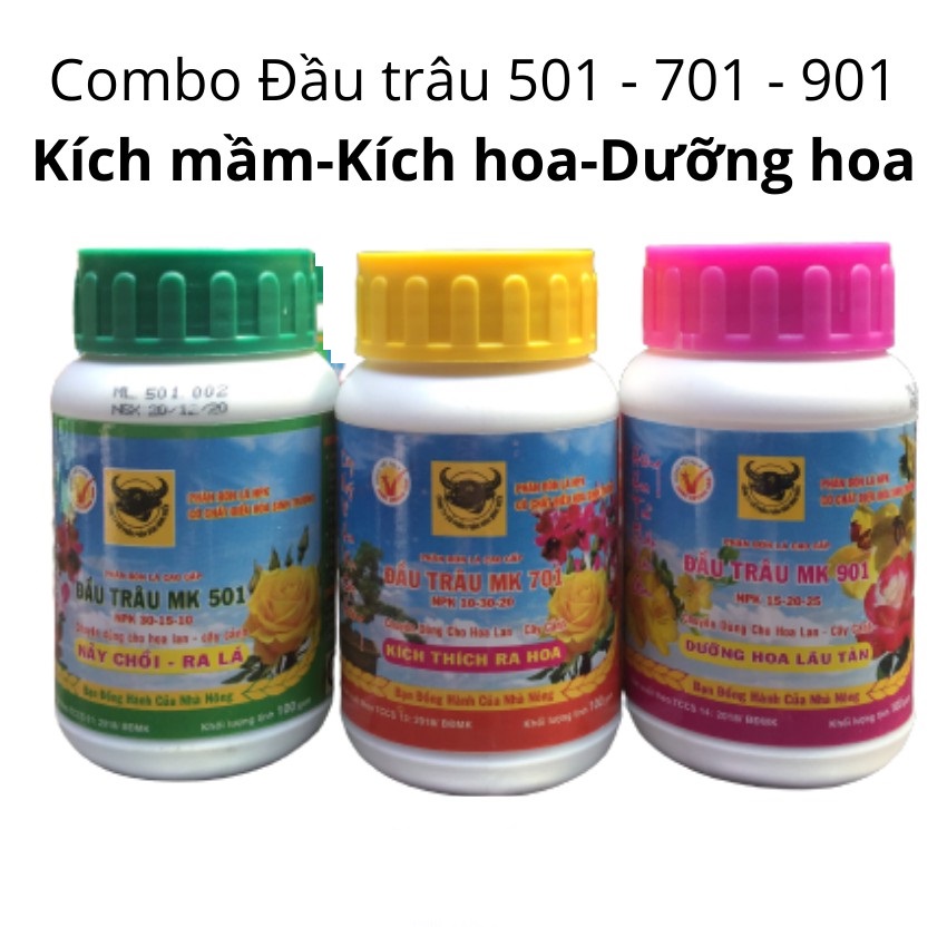 Combo 3 lọ 100gram đầu trâu mk 501, 701, 901 phân bón tốt cho hoa lan, hoa kiểng