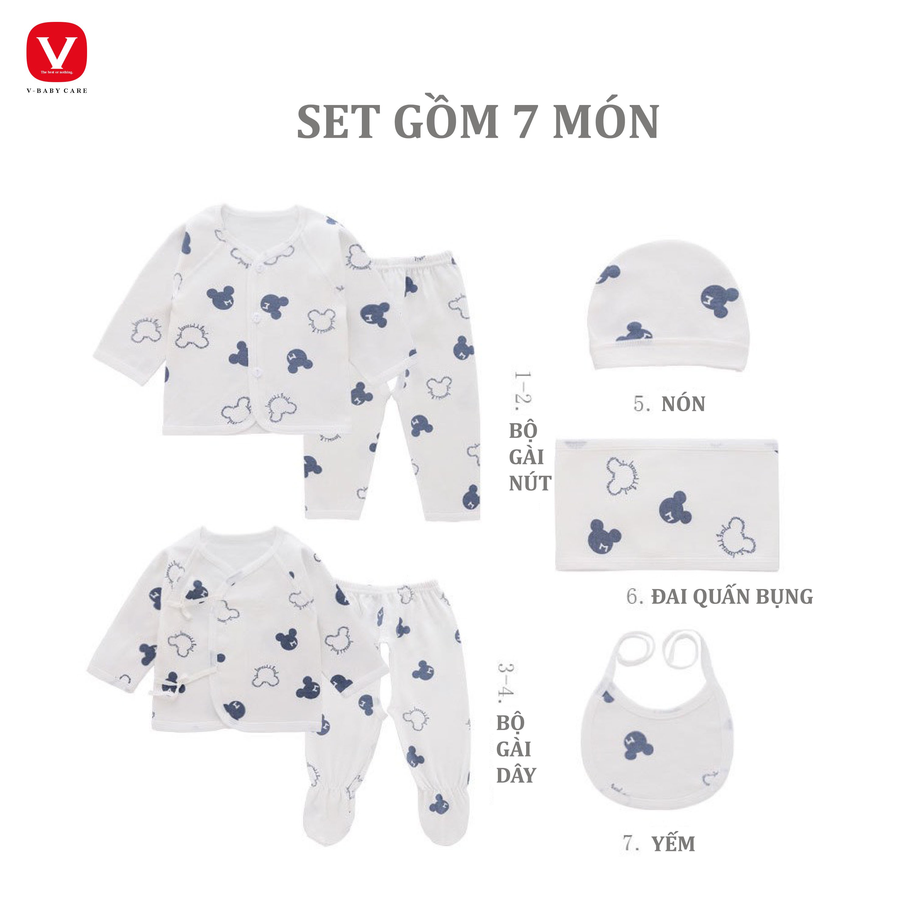 Set sơ sinh 7 món VBABY 100% COTTON