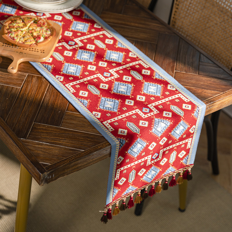 Red Holiday Festive Tassel Table Runner Modern Simple Geometric Flower Table Runner Coffee Table Cloth Sideboard Drawer 35*300cm Piano Cover Towel
