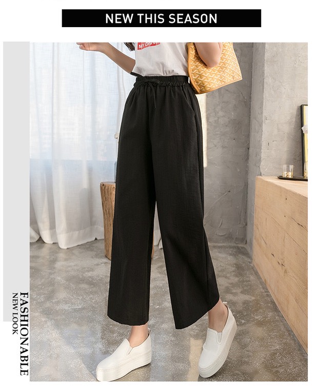 Quần nữ ống rộng chất đũi, quần nữ lưng thun, quần ống suông 3 màu đen, trắng, kem quần mặc đi chơi, đi học, quần lững chất đũi