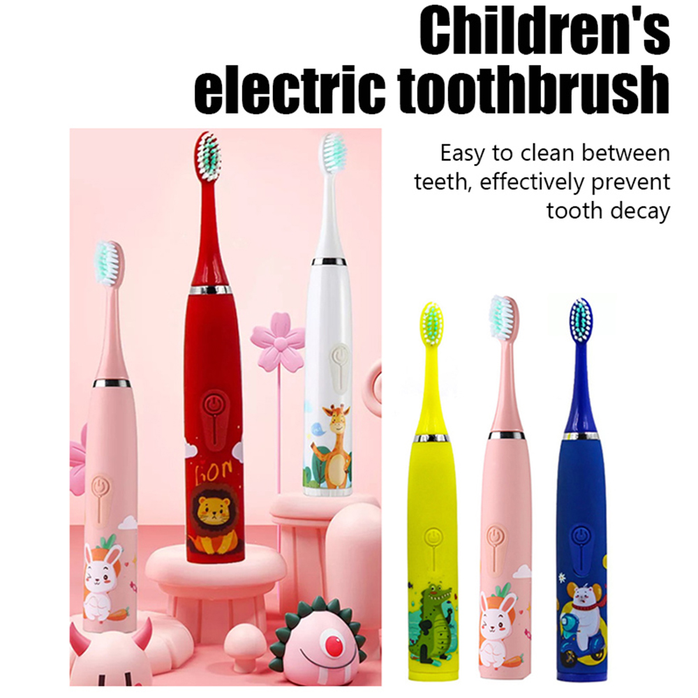 【Customer favorite】 Children's Electric Toothbrush Kid Cartoon Ultrasonic Sonic Electric Toothbrush with 5 Replacement Heads Electric Brush Children.