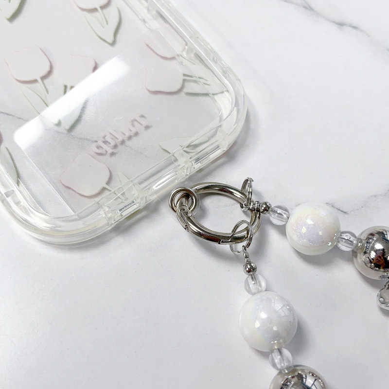 Y2K Silver Bow Beaded Phone Case Lanyard Stylish Bead Phone Chain Wrist Band Anti Lost Phone Strap Earphone Pendant Keychain. 