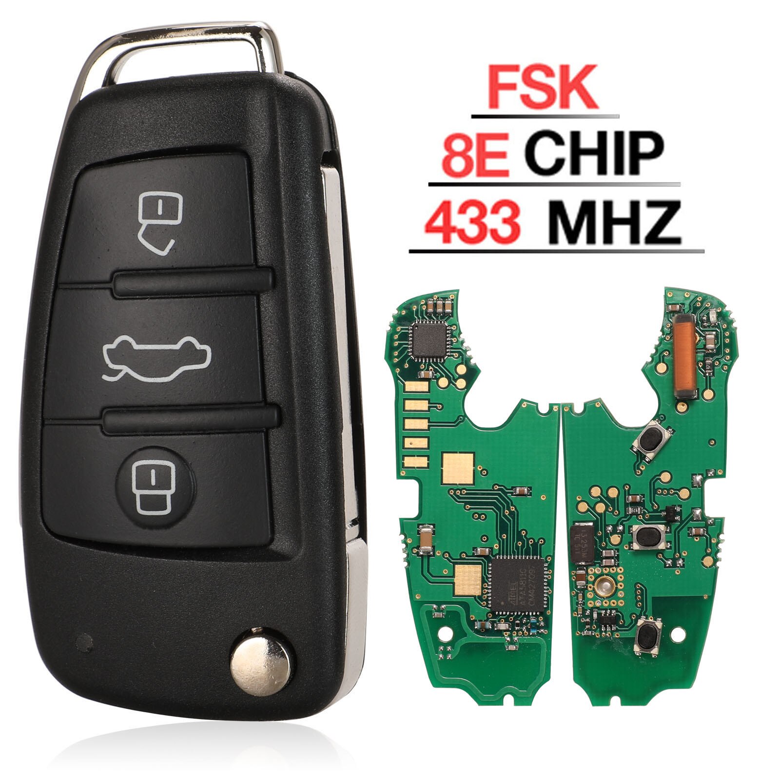Jingyuqin mqb semi intelligent remote key 3 button folding flip smart car key fob for audi a6 a6l q7 s6 315/433/868mhz