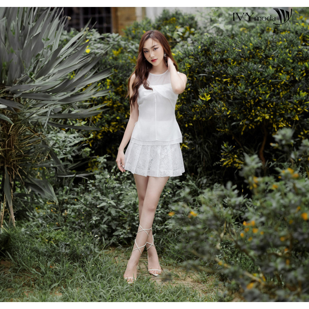 Chân váy ren xếp ly IVY moda MS 31M8295