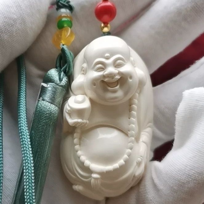 Mặt dây chuyền ngà voi voi ma mút đầy đủ hoa văn phật di lặc phật cười răng chạm khắc nam nữ thủ công chạm khắc dây chuyền áo len dây chuyền treo xe