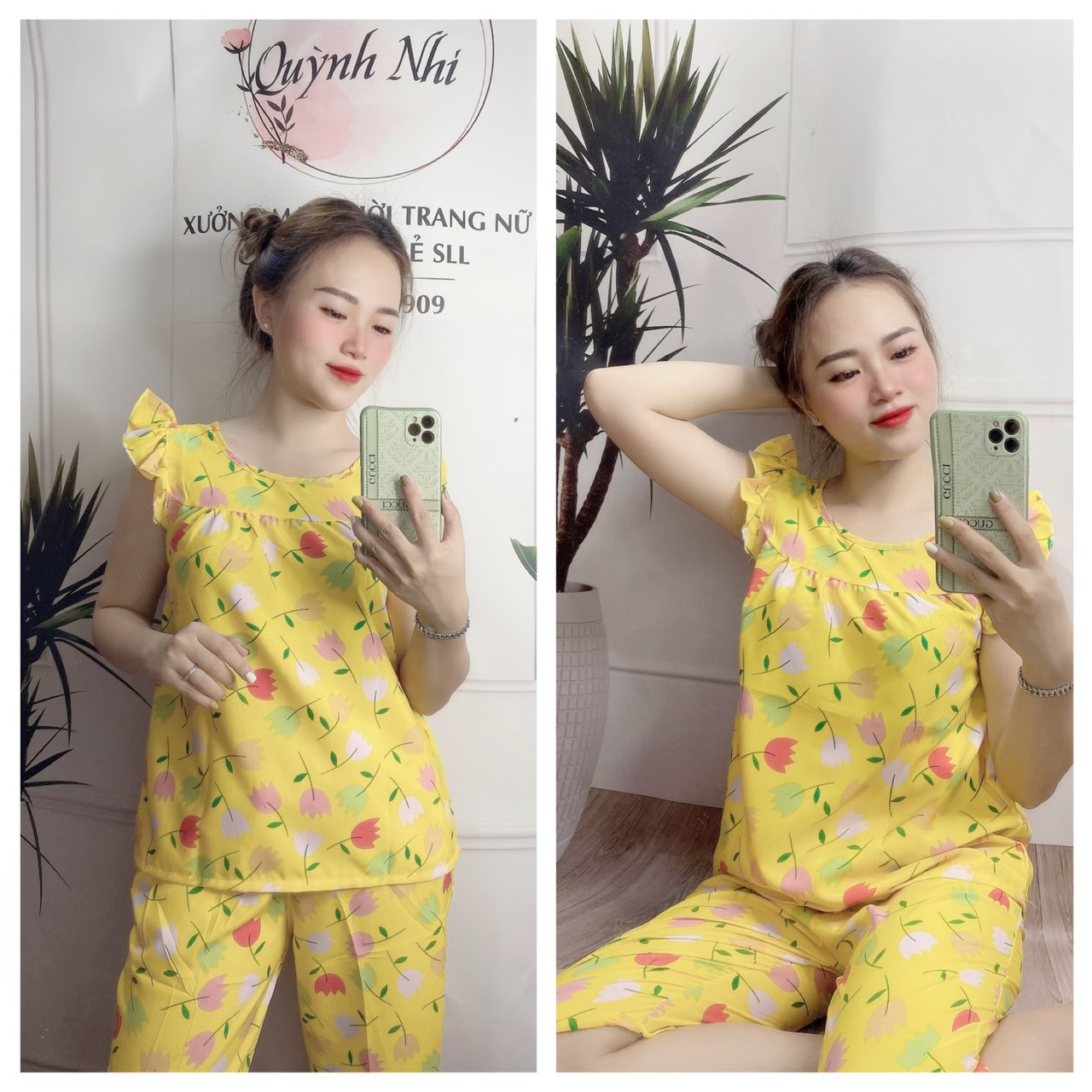 ĐỒ BỘ LỤA LỬNG MẶC NHÀ DỄ THƯƠNG HỌA TIẾT HOA TULIP (ẢNH THẬT) CÓ SIZE 40-75KG - LUA30