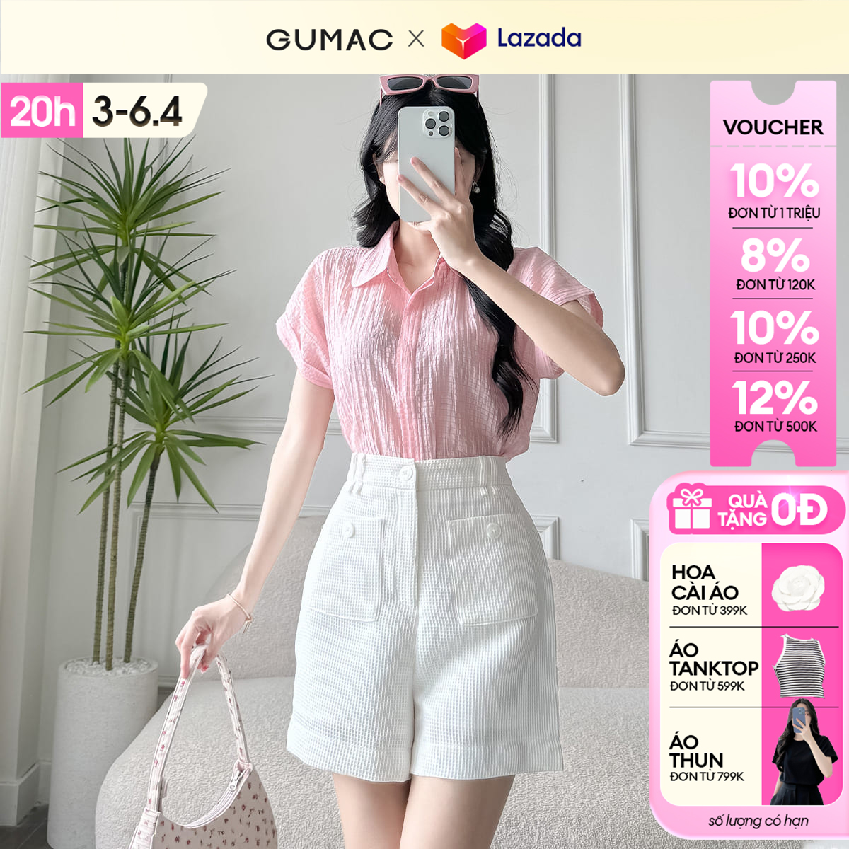 [20H 6.7 - 9.7| Voucher 10-18%] Quần short kiểu túi đắp GUMAC SHE03007