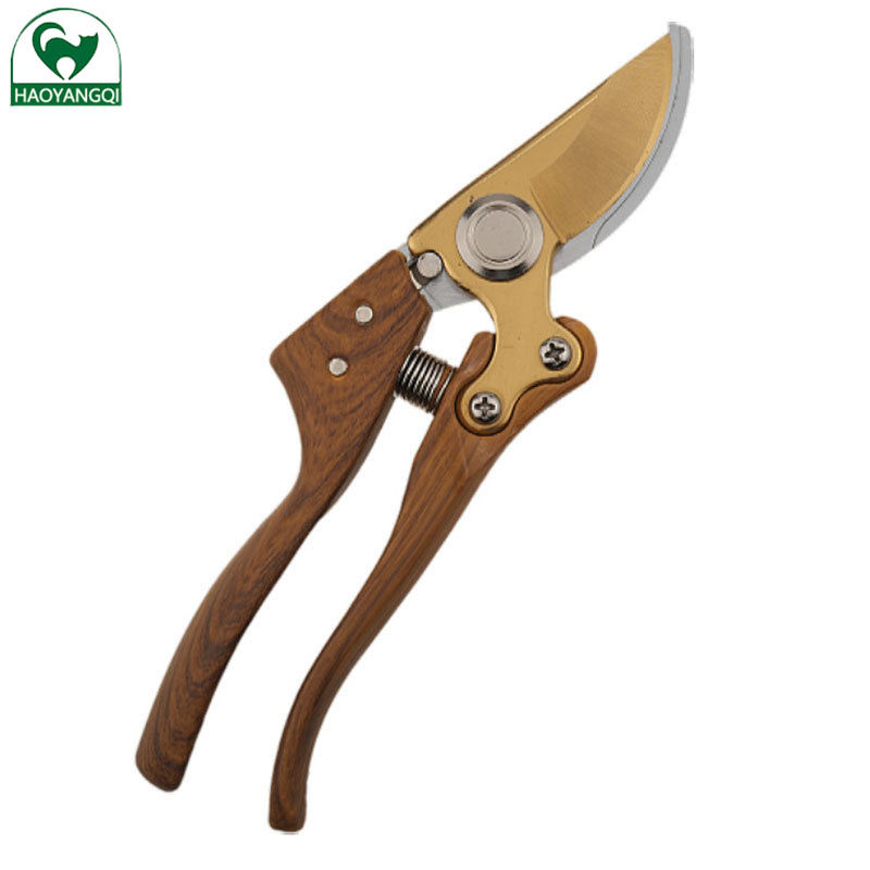 Wood grain handle pruning scissors Garden scissors Bonsai pruning scissors Flower branch thick branch gardening scissors solid