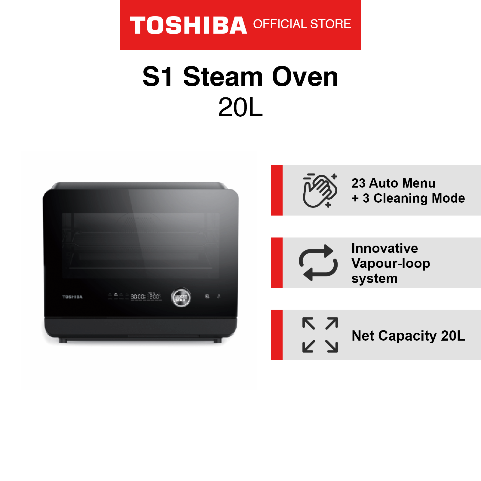 Toshiba MS1-TC20SF(BK) 20L Steam Oven 
