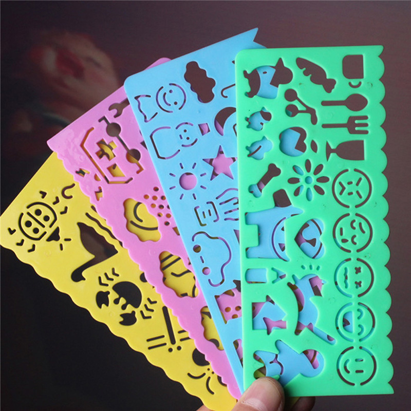 [THS Store] COD 4pcs Korea Stationery Cartoon Ruler Oppssed Drawing Template Mould