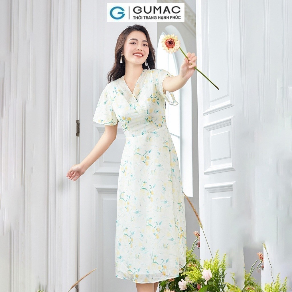 [15 - 17.6 |Voucher 8-15%] Đầm nữ cổ tim kiểu phối thời trang GUMAC DD12061