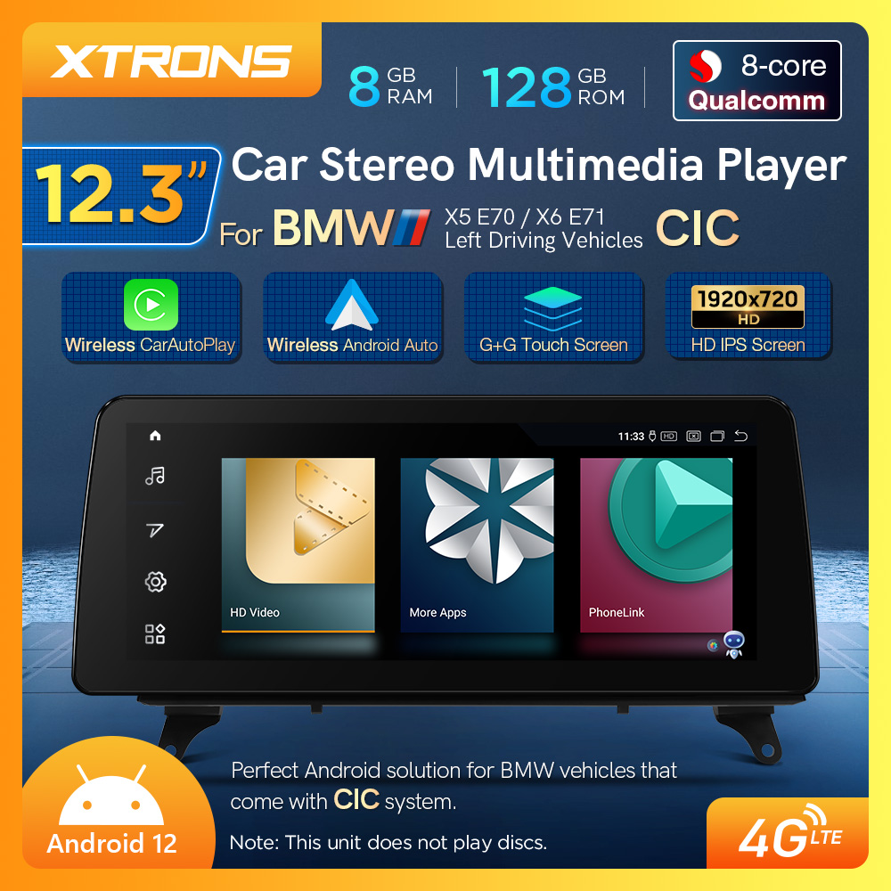XTRONS 12.3" Android 12 8Core 8+128 Car Android Player BMW X5 E70/X6