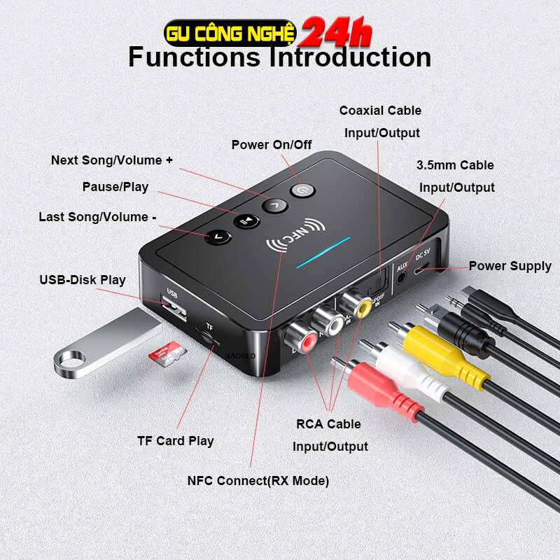Thiết bị nhận bluetooth không dây nfc m6 âm thanh stereo 3.5mm jack cắm aux không dây dành cho loa và amply rca -dc4546