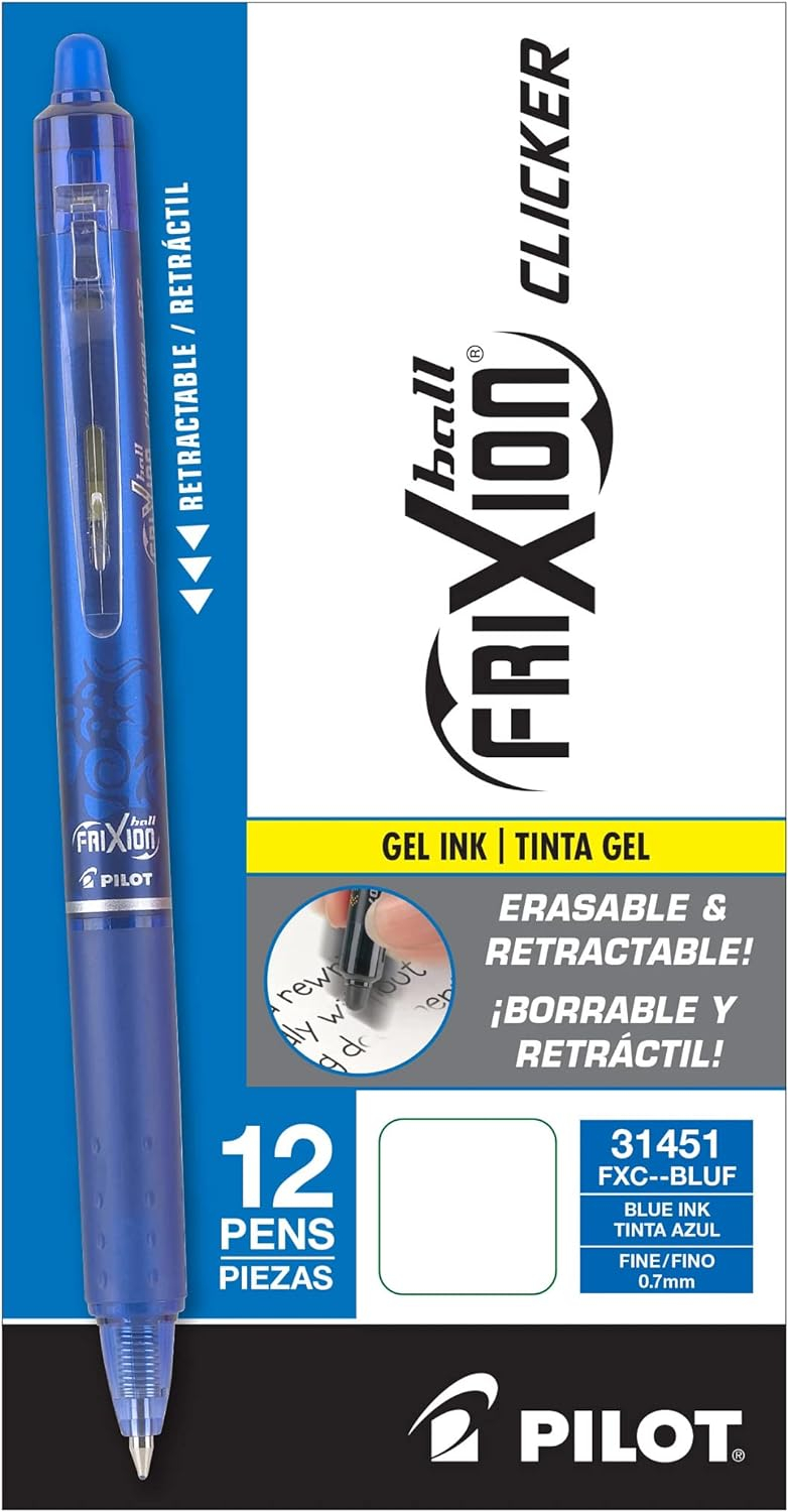 PILOT, FriXion Clicker Erasable Gel Pens, Fine Point 0.7 mm, Pack