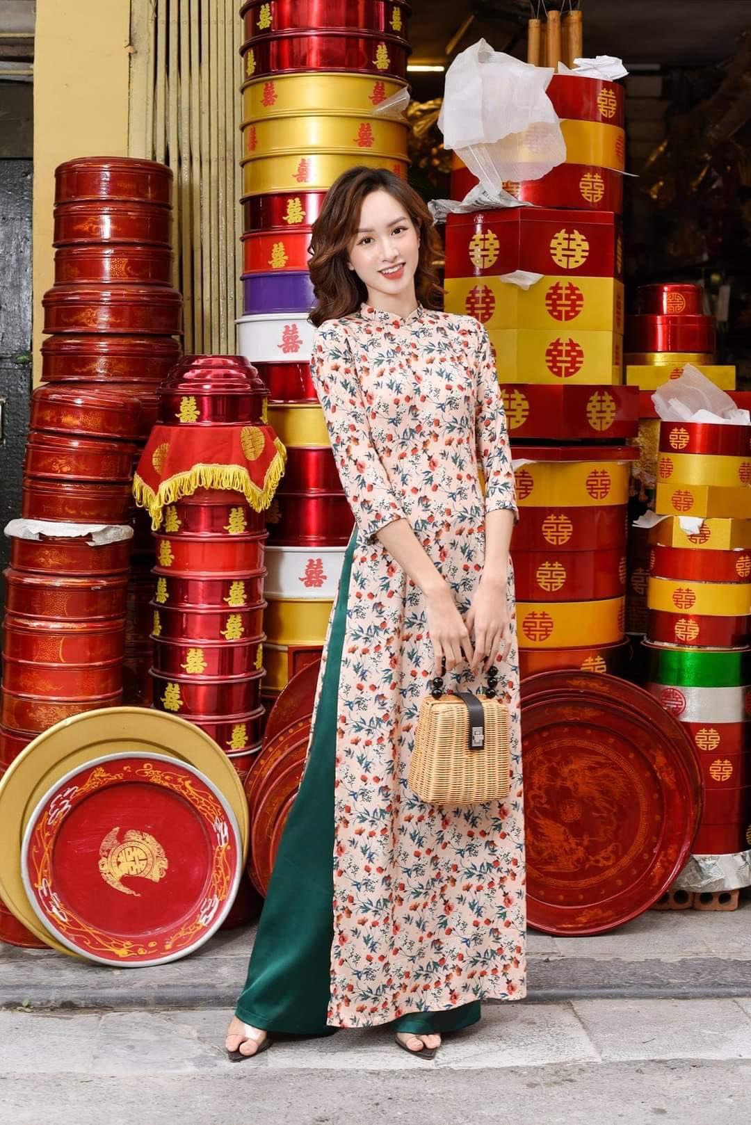 Áo dài in hoa 3d lụa nhật siêu đẹp