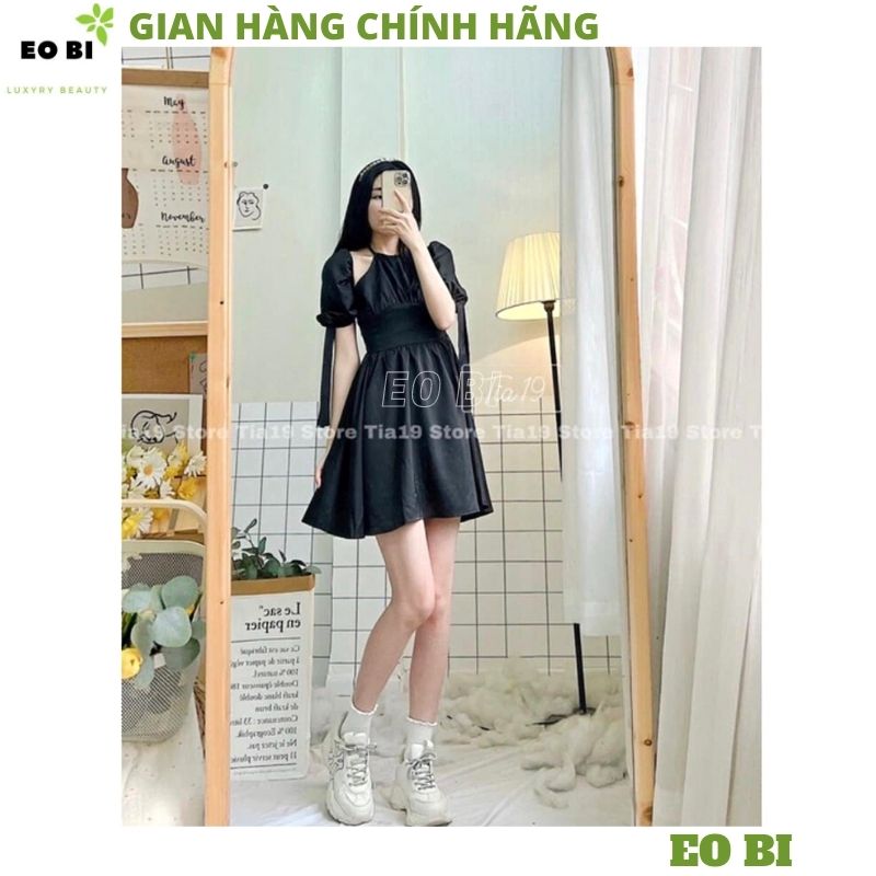 Váy babydoll cổ yếm -đầm dự tiệc hàn quốc dễ thương ulzzang vintage ,váy công chúa 2 mầu đen trắng xòe bồng , váy tiểu thư bánh bèo -EOBI