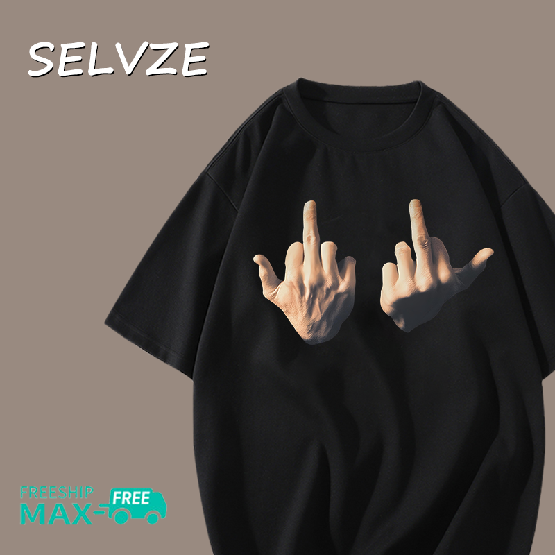 SELVZE Fashion Evil Taste International Gesture Pattern Oversize Short-sleeved T-shirt for Woman