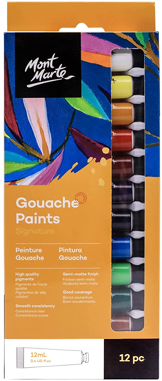 Bộ Màu Gouache Mont Marte 12 màu x 12ml - Gouache Paints - Bộ tiết kiệm |  