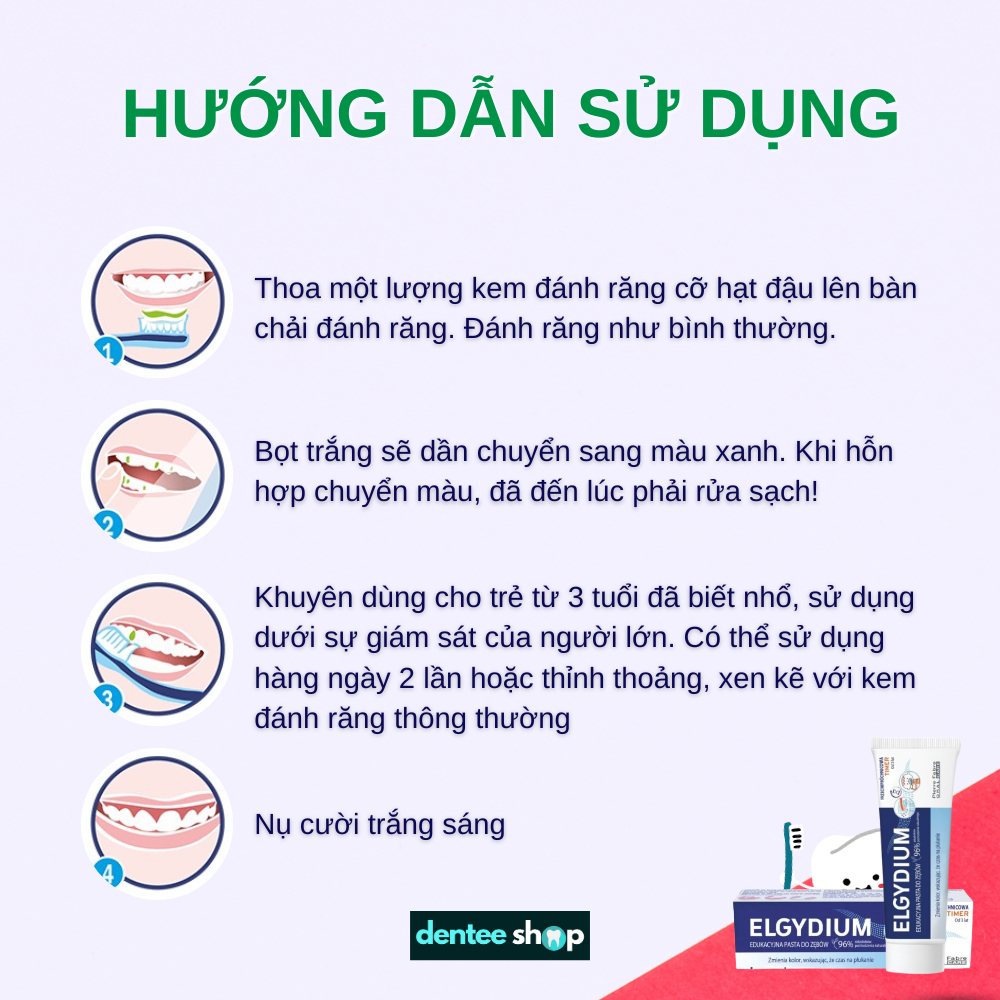 Kem đánh răng giáo dục trẻ em đánh răng Elgydium Timer 50ml