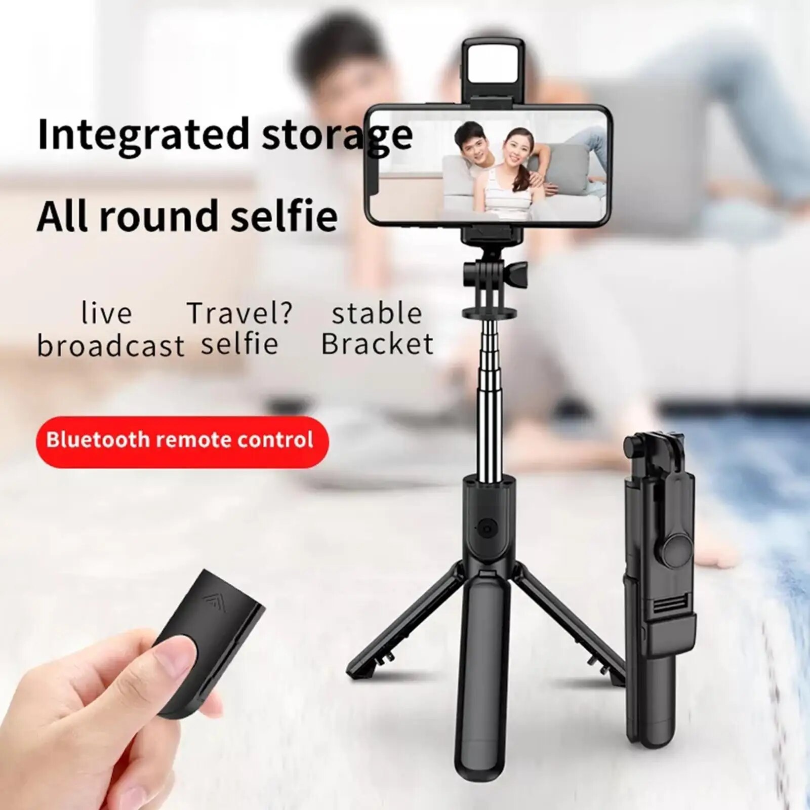 Jomaa Wireless Bluetooth Selfie Stick Tripod Foldable Bracket Bluetooth Remote Control Outdoor Anti-Shake Stabilizer for Cellphone Vlogging