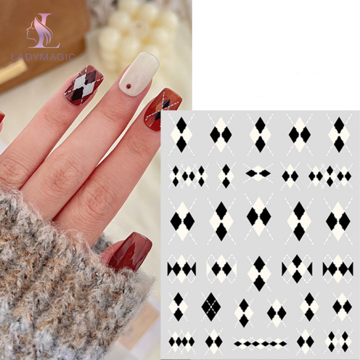 Check Nail Stickers for Nail Art Black White Vintage Nail Charms Nail Parts New Year Manicure