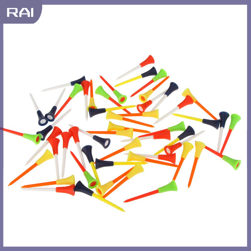 Jettingbuy 50Pcs/bag Multi Color Plastic Golf Tees 83mm Durable Rubber Cushion Top Golf Tee
