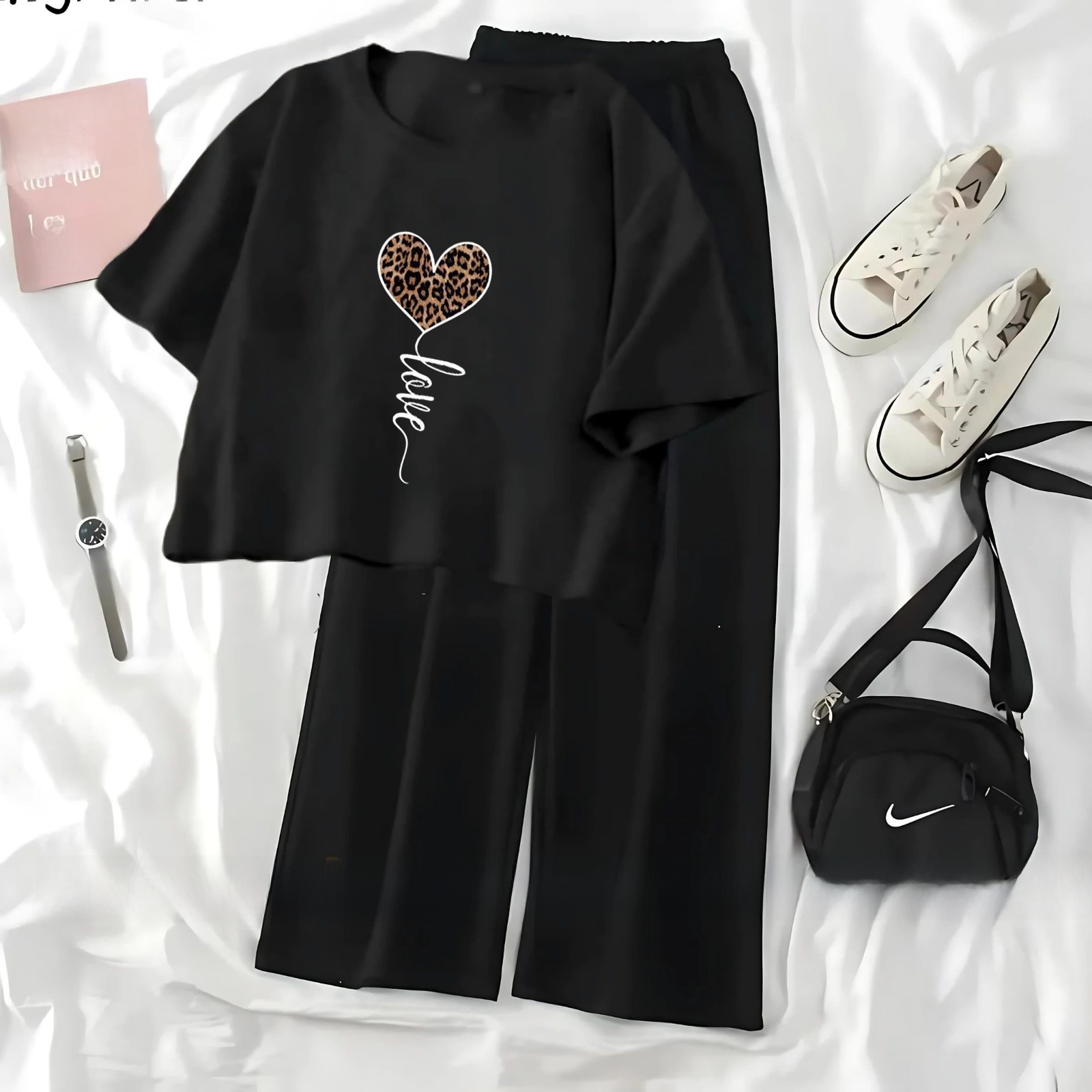 ALISAVER High Quality Tee And Flapper Crop Top Casual Suits For Women Premium Quality