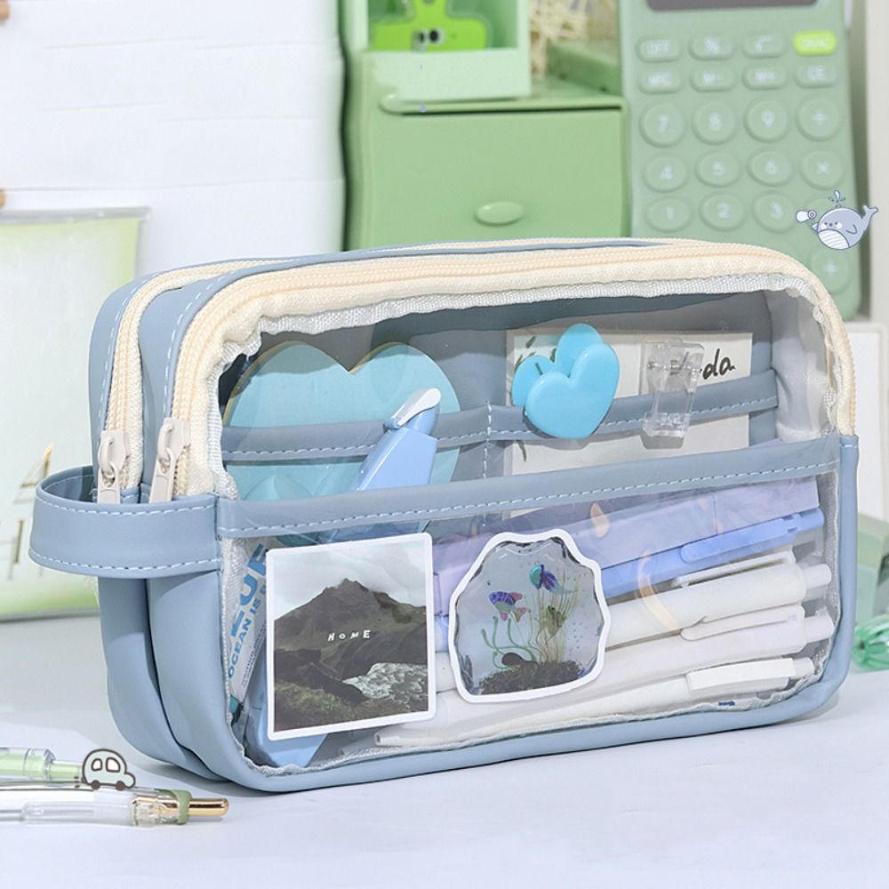 LIXIA Năm lớp Túi đựng bút Di động Da PU Hộp Bút Chì Đơn giản Sức chứa lớn Hộp đựng văn phòng phẩm Sinh viên