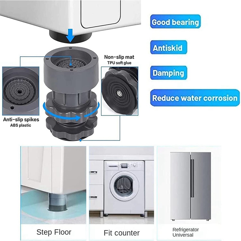 Adjustable Height Washing Machine Support Gray Adjustable Machine Support Anti Vibration Washing Machine Foot Pad, Washing Machine Rubber Feet Pad 4PCS