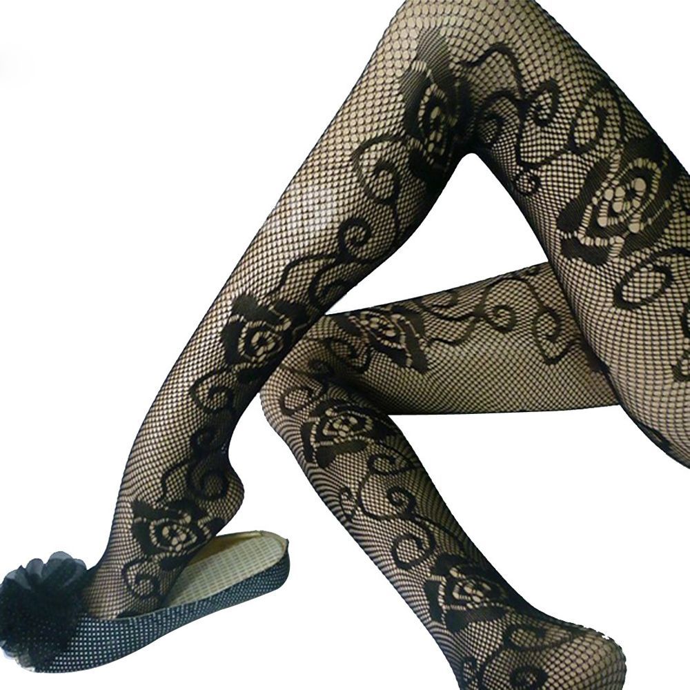 Top Quality Women's Girl's Long Stocking Side Rose Jacquard Pantyhose ...