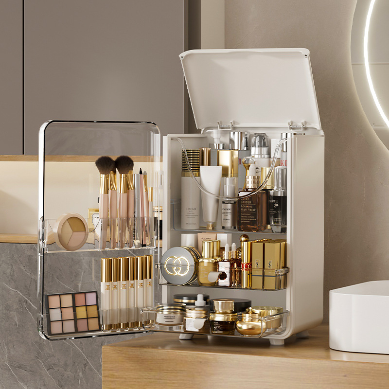 shelf Desktop transparent dustproof storage cabinet Large capacity storage cabinet Storage box, multipurpose cosmetic storage box, cosmetic box shelf and drawer desk storage box Cosmetic storage cabinet Desktop dustproof storage box Skin care product stor