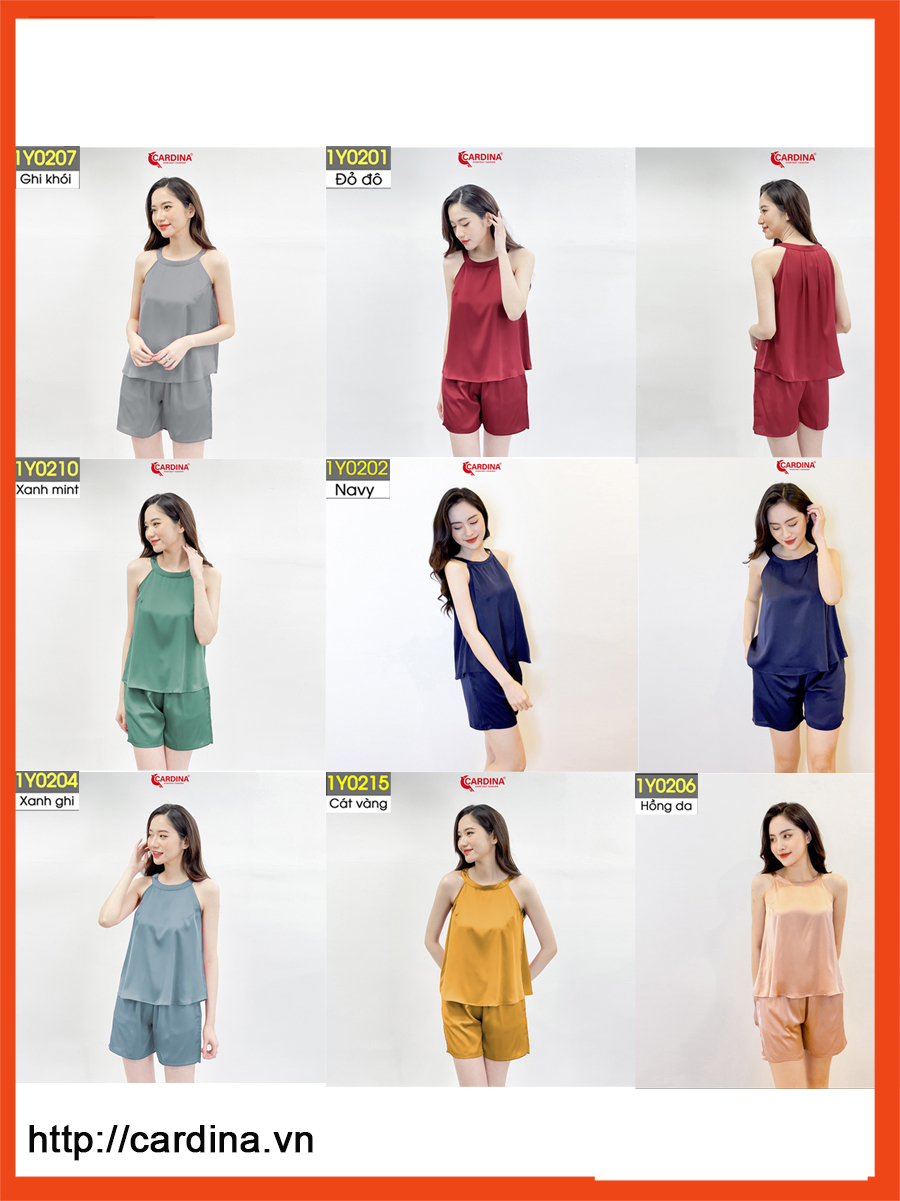 Đồ Bộ Nữ 𝐂𝐀𝐑𝐃𝐈𝐍𝐀 Chất Lụa Satin Nhật Cao Cấp Quần Đùi Áo Cổ Yếm 1Y02