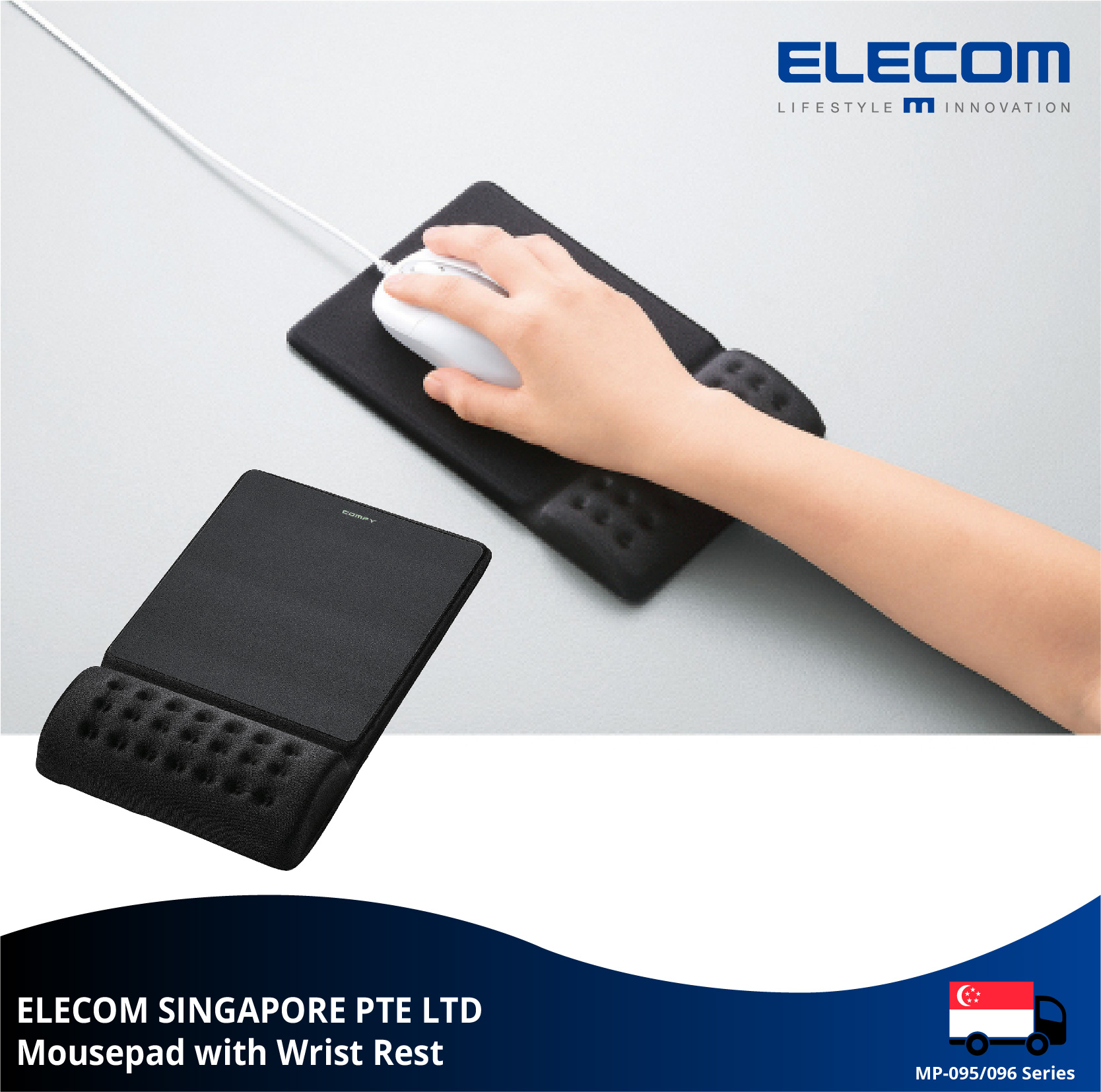 ELECOM COMFY Mousepad with Wrist Rest/ Plain Black Mousepad with Wrist  Rest/ Fatigue Reduction/ Office/ Gaming/ Work/ MP-095/096 Series Lazada  Singapore