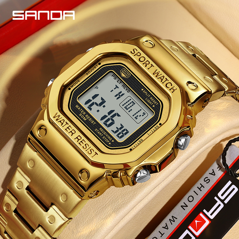SANDA New All Metal Watch Trend Design Sports Multifunctional Waterproof Night Light Men's Watch SD2162-3. 