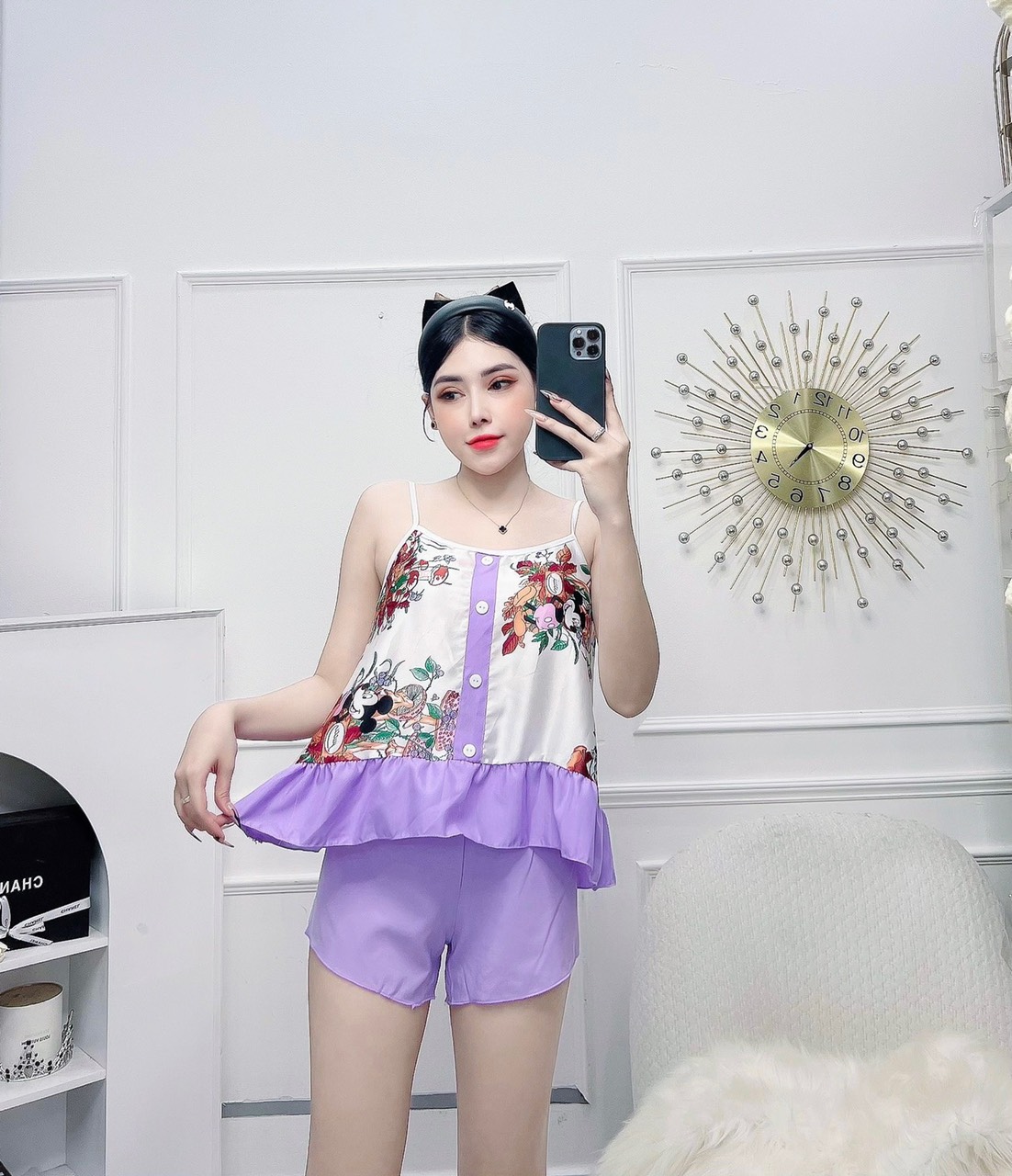 Set Bộ Đùi Satin Phối Lụa Hai Dây Micky Freesize dưới 58kg