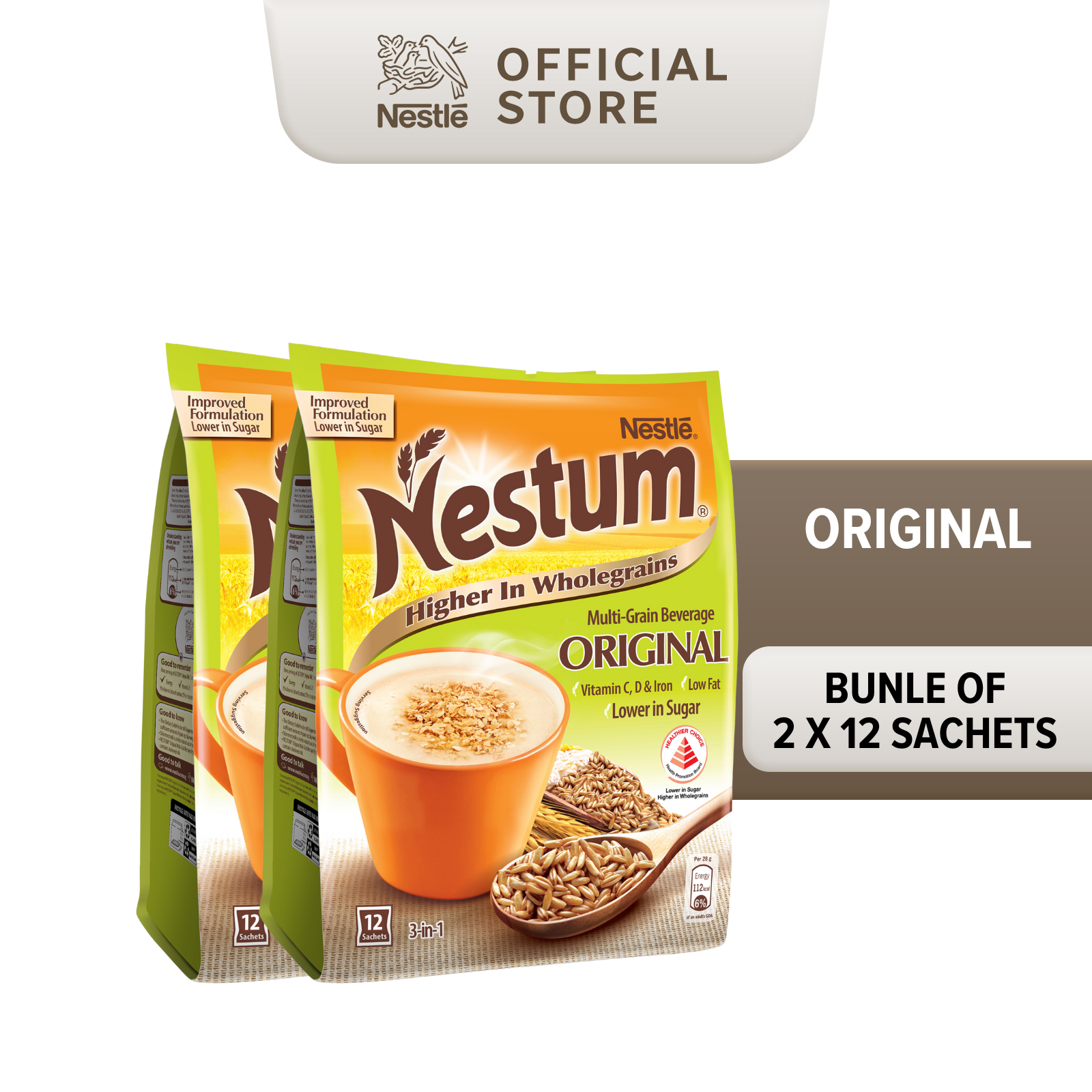 2 Packs NESTLE Nestum Breakfast Cereal Drink 3in1 ORIGINAL (28g x 15 Sachet)