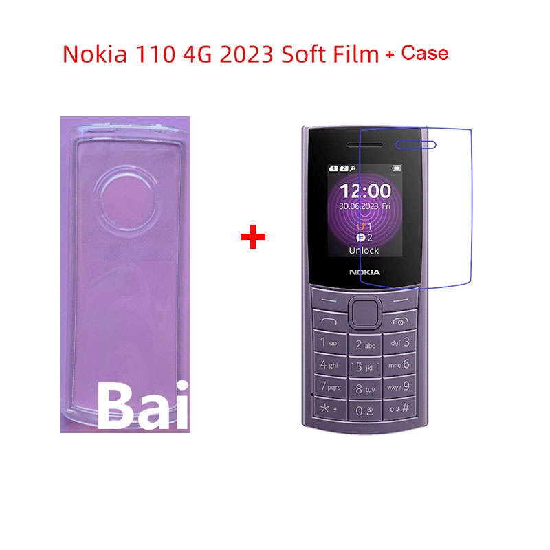 Nokia 110 4g 2023 casing tpu silicone cover with nano explosion-proof membrane protective screen soft film nokia 110 4g 2023