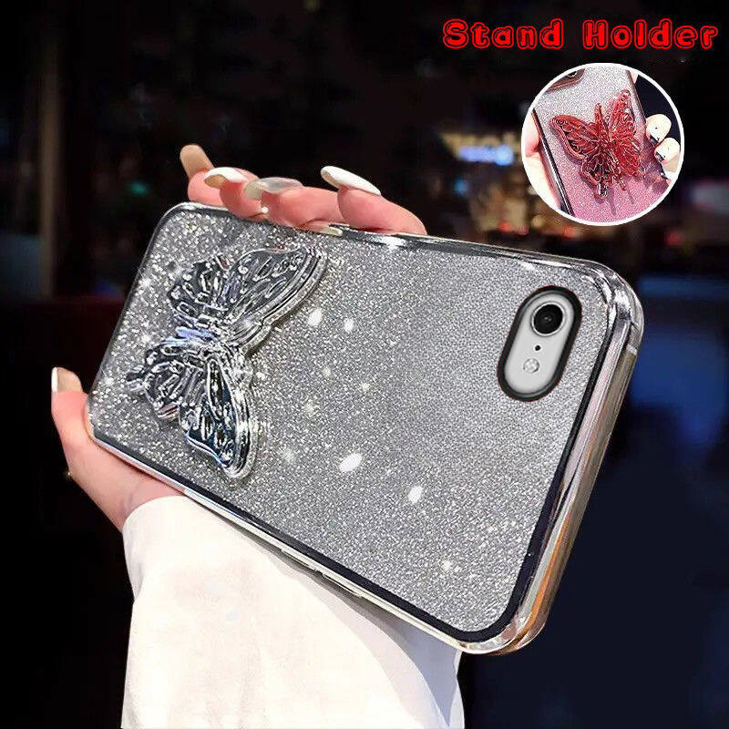 Phone cover iPhone 16E Back case with Cute Butterfly Stand Luxury Slim Gradient Clear Plating Glitter Girls For iPhone16E Phone cases. 