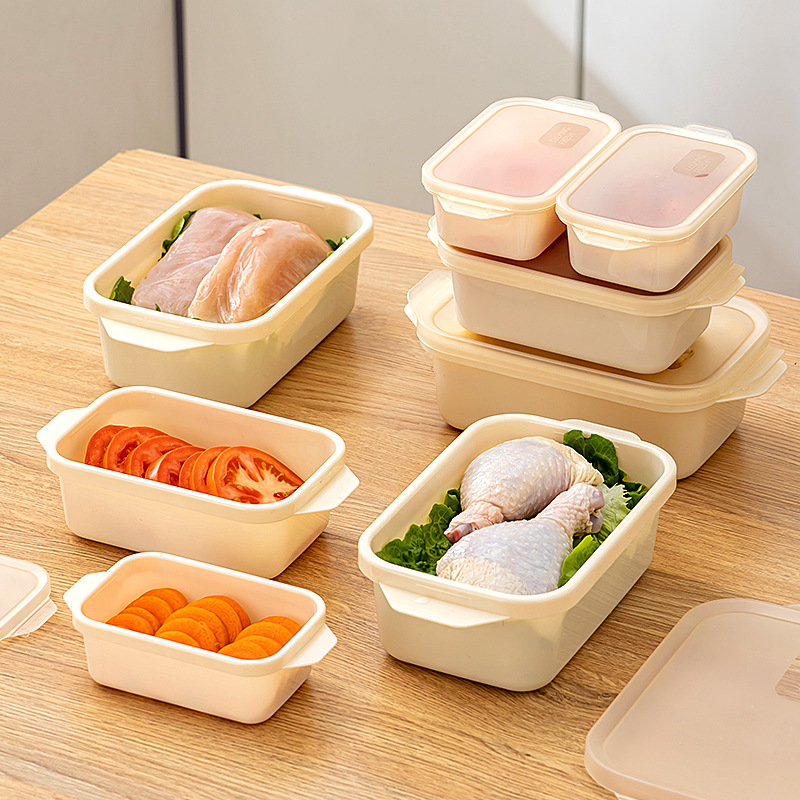 Thickened transparent sealed crisper box, rectangular freezer storage box, plastic microwavable food grade storage box