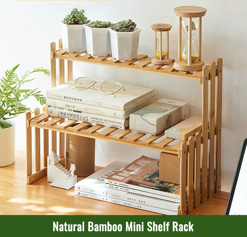 【2 Tiers】Natural Bamboo Book Shelf Rack / Bookshelf / Desk Organizer