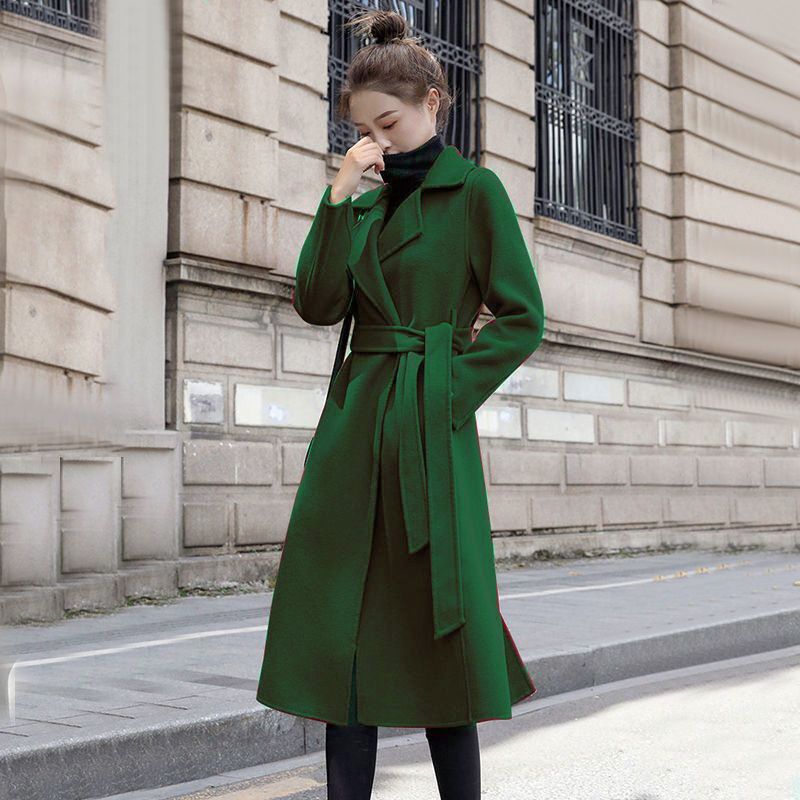 Temperament Medium Long Wool Jacket women Winter Loose Long Sleeve warm coat
