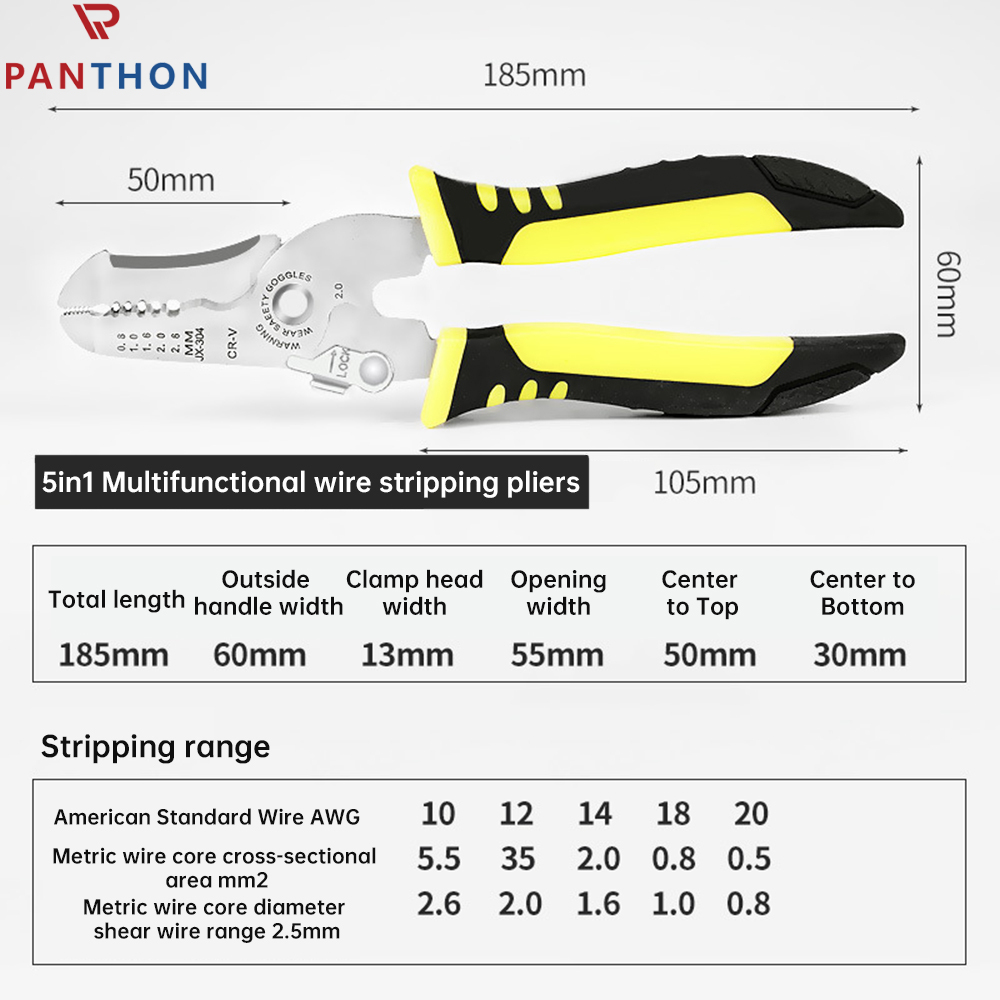 【💕Ready Stock🎉】PANTHON Wire Stripping Pliers For Electricians Multifunctional Cutting Pliers For Cables,Wire Pulling Pliers Wire Pressing Pliers Crimping Pliers Terminal Pli
